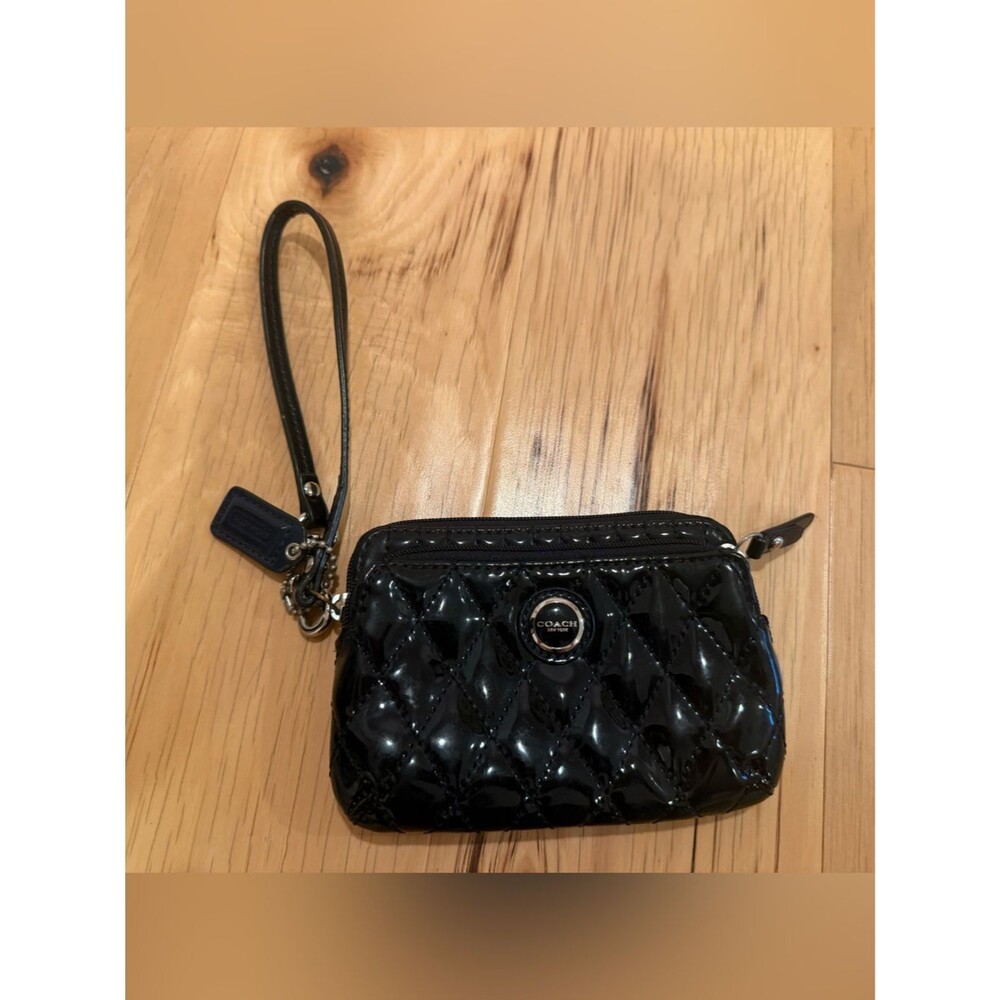 Coach Black Quilted Patent leather wristlet